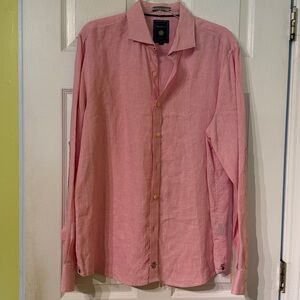 Thaddeus Men's 100% linen pink Button-Up Shirt, size L